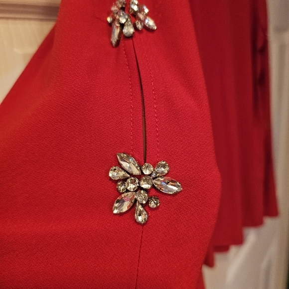 INC Red Rhinestone Embellished Top XL Pre-owned - Picture 3 of 9